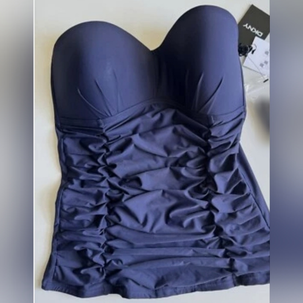 DKNY Navy Strapless Ruched Swim Top